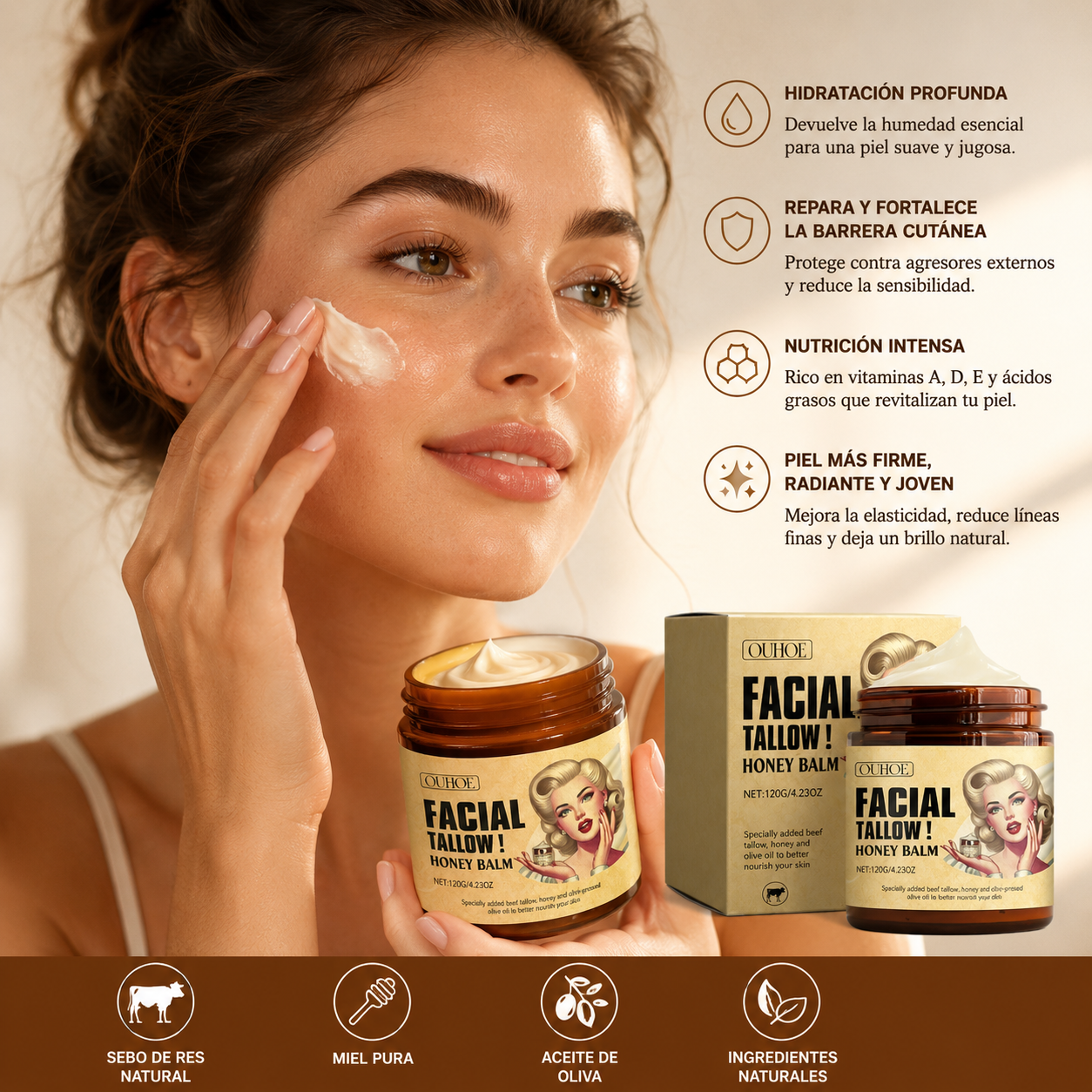 GLOW TALOW®️-CREMA FACIAL DE SEBO DE RES Y MIEL
