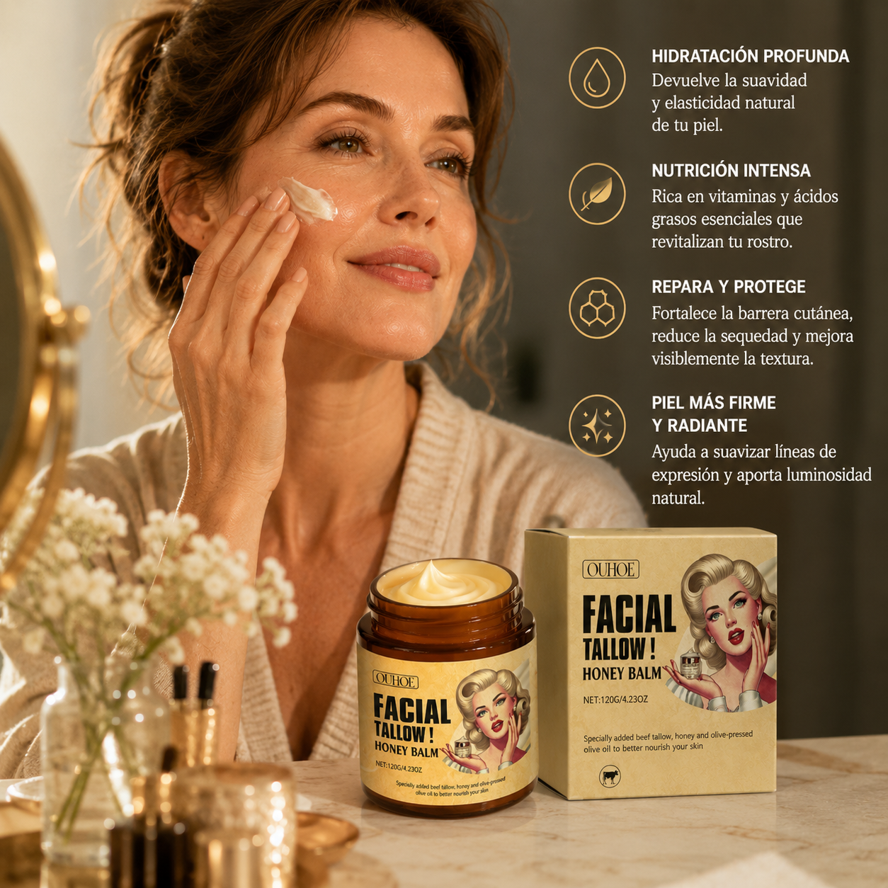 GLOW TALOW®️-CREMA FACIAL DE SEBO DE RES Y MIEL