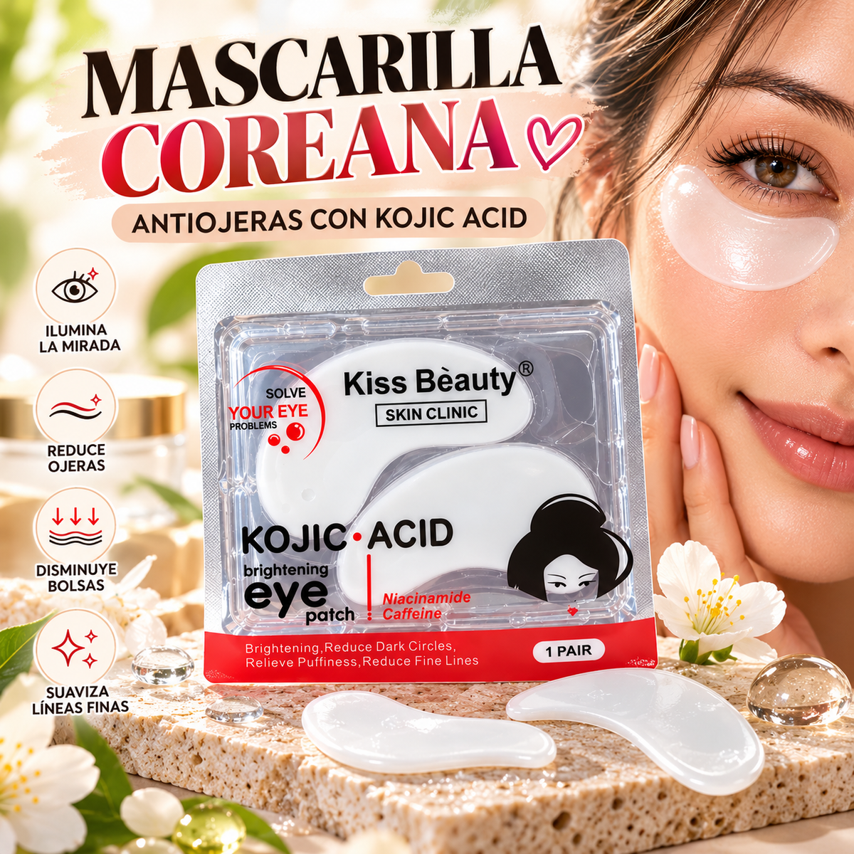 Kojic Glow EyeLift®️Mascarilla Coreana Antiojeras