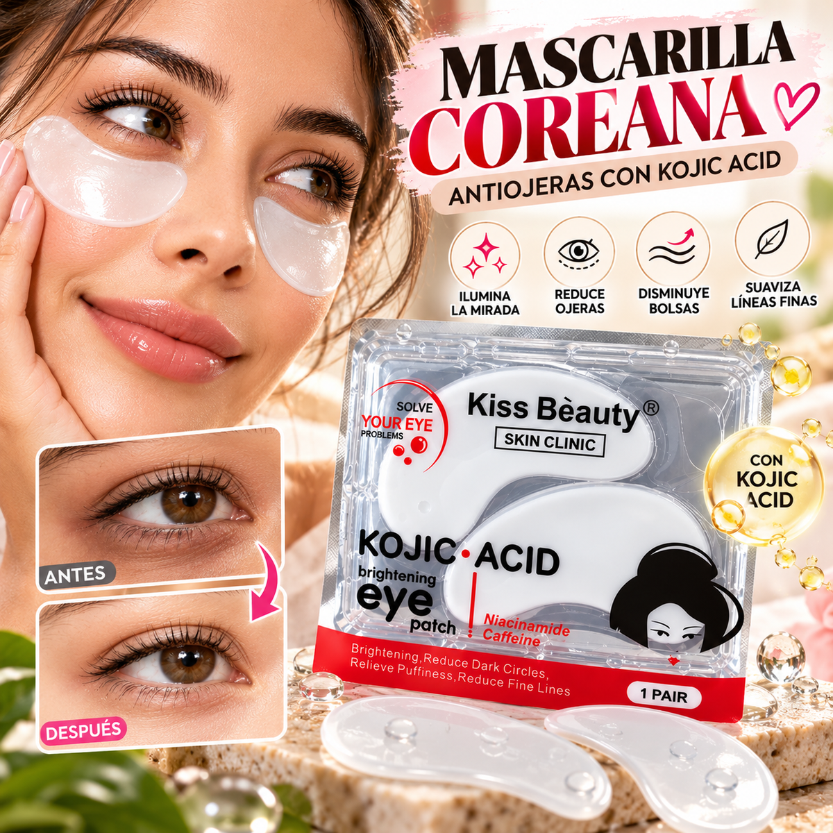 Kojic Glow EyeLift®️Mascarilla Coreana Antiojeras
